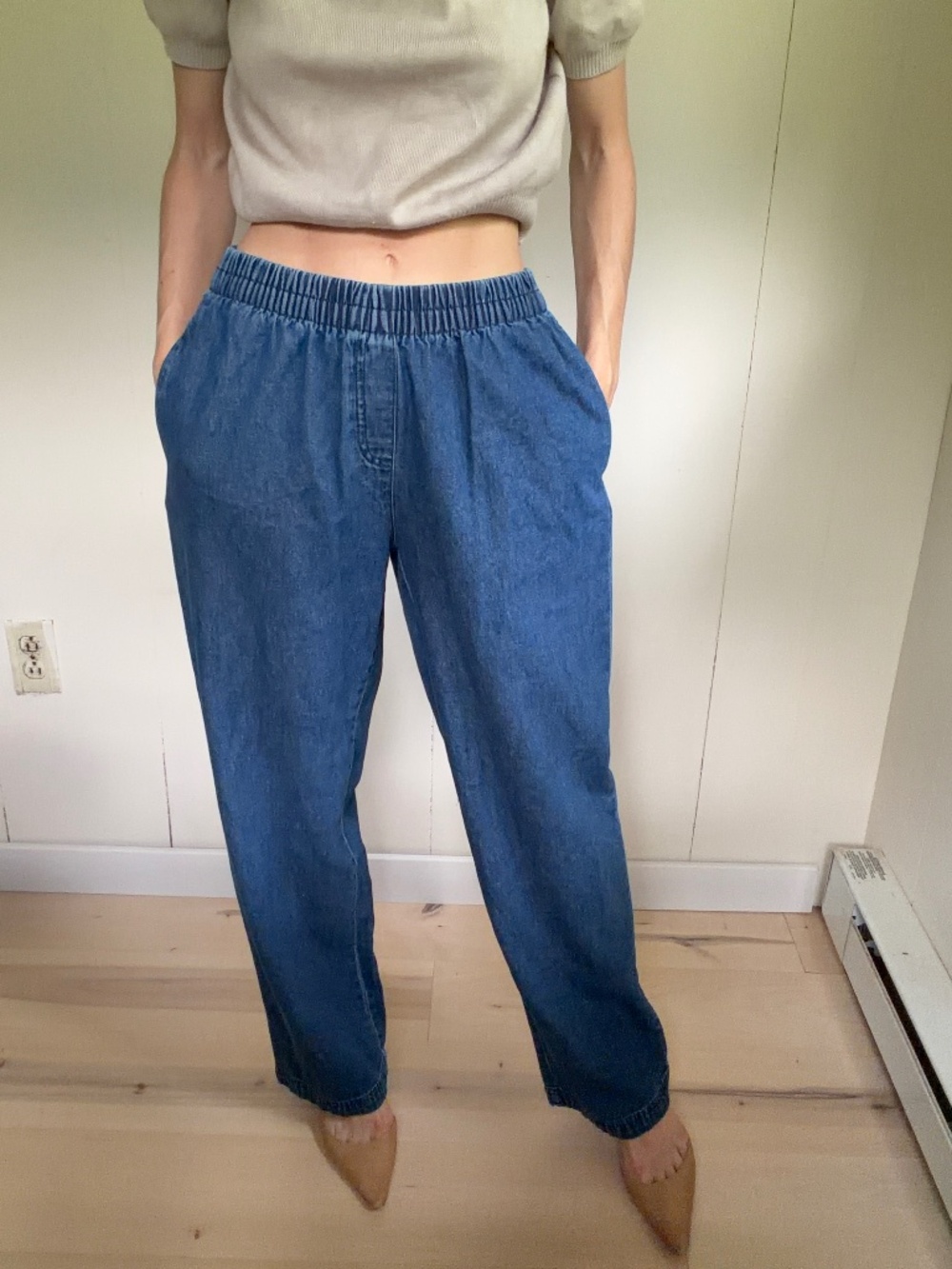 wide legged jean trouser minimalist costal grandma